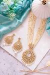 Shop_Ishhaara_White Embroidery Pearl Embellished Necklace Set _at_Aza_Fashions