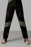 Devina Juneja_Black Crepe Woven Scrap Leather Panelled Pant  _Online_at_Aza_Fashions