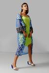 Shop Devina Juneja Blue Tulle Collared Camouflage Knot Kimono at Aza Fashions Shop_Devina Juneja_Blue Tulle Collared Camouflage Knot Kimono _at_Aza_Fashions