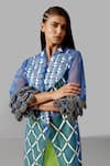 Devina Juneja Blue Tulle Collared Camouflage Knot Kimono Online at Aza Fashions Devina Juneja_Blue Tulle Collared Camouflage Knot Kimono _Online_at_Aza_Fashions