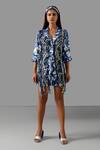 Buy Devina Juneja Blue Satin Tassels Camouflage Blazer at Aza Fashions Buy_Devina Juneja_Blue Satin Tassels Camouflage Blazer _at_Aza_Fashions