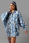 Buy_Devina Juneja_Blue Cotton Abstract Shirt Collar Camouflage Oversized  _at_Aza_Fashions