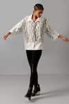 Buy_Devina Juneja_White Pure Cotton Woven Thread And Scrap Leather Macrame Boxy Shirt _at_Aza_Fashions