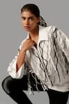 Devina Juneja_White Pure Cotton Woven Thread And Scrap Leather Macrame Boxy Shirt _Online_at_Aza_Fashions