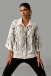 Buy_Devina Juneja_White Pure Cotton Woven Thread And Scrap Leather Macrame Boxy Shirt _Online_at_Aza_Fashions