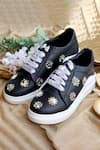 Shop_The Saree Sneakers_Black Embroidered Mirrorwork Embellished Sneakers_at_Aza_Fashions