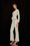 Pocketful Of Cherrie_Grey Silk, Satin Plain Bell Bottom Pant_Online_at_Aza_Fashions