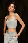 Buy_Pocketful Of Cherrie_Grey Twill Cotton Hand Embroidered Thread Work Strap Crop Top  _Online_at_Aza_Fashions