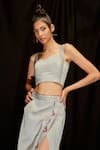 Shop_Pocketful Of Cherrie_Grey Twill Cotton Hand Embroidered Thread Work Strap Crop Top  _Online_at_Aza_Fashions