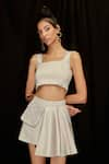 Pocketful Of Cherrie_Grey Satin Silk Hand Embroidered Thread Work Square Neck Placement Crop Top _at_Aza_Fashions