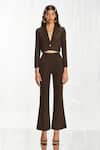 Buy_Pocketful Of Cherrie_Brown Stretchable Suiting Fabric Statement Tailored Trousers  _at_Aza_Fashions