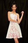 Buy_Pocketful Of Cherrie_Ivory Satin, Twill Embroidery Square Neck Short Dress_Online_at_Aza_Fashions