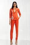 Buy_Pocketful Of Cherrie_Orange Stretchable Rib Tailored Trousers  _at_Aza_Fashions