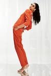 Buy_Pocketful Of Cherrie_Orange Stretchable Rib Tailored Trousers  _Online_at_Aza_Fashions