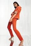 Pocketful Of Cherrie_Orange Stretchable Rib Tailored Trousers  _at_Aza_Fashions