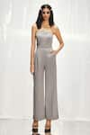 Buy_Pocketful Of Cherrie_Grey Italian Suiting Fabric Asymmetric Neckline Jumpsuit  _at_Aza_Fashions