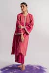 Tussah By Siddhi Shah_Pink Tissue Hand Embroidered Sequins Placket A-line Kurta And Pant Set  _Online_at_Aza_Fashions