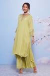 Ajiesh Oberoi_Green Chiffon And Mulmul Embroidered Floral & Ananya A-line Kurta & Palazzo Set For Kids_Online_at_Aza_Fashions