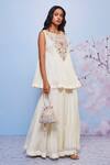 Ajiesh Oberoi_Ivory Chiffon, Cotton, Lycra Embroidery, Gota Babli Floral Kurta And Sharara Set _Online_at_Aza_Fashions