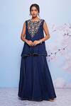 Buy_Ajiesh Oberoi_Blue Chiffon And Cotton Lycra Embroidered Floral Babli Flower Kurta & Sharara Set _at_Aza_Fashions
