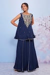 Buy_Ajiesh Oberoi_Blue Chiffon And Cotton Lycra Embroidered Floral Babli Flower Kurta & Sharara Set _Online_at_Aza_Fashions