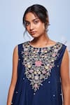Ajiesh Oberoi_Blue Chiffon And Cotton Lycra Embroidered Floral Babli Flower Kurta & Sharara Set _at_Aza_Fashions