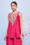 Shop_Ajiesh Oberoi_Pink Chiffon, Cotton, Lycra Embroidery, Gota Babli Floret Kurta And Sharara Set _at_Aza_Fashions