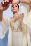 Shop_Ajiesh Oberoi_Ivory Chiffon, Cotton, Lycra Embroidery Chakori Floral Kurta And Palazzo Set _Online_at_Aza_Fashions