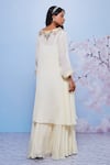 Shop_Ajiesh Oberoi_Ivory Chiffon, Cotton Embroidery V-neck Chanda Kurta And Sharara Set _at_Aza_Fashions