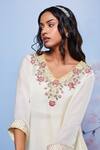 Shop_Ajiesh Oberoi_Ivory Chiffon, Cotton Embroidery V-neck Chanda Kurta And Sharara Set _Online_at_Aza_Fashions