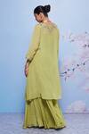 Shop Ajiesh Oberoi Green Chiffon, Cotton, Lycra Embroidery Chanda Neckline Kurta And Sharara Set at Aza Fashions Shop_Ajiesh Oberoi_Green Chiffon, Cotton, Lycra Embroidery Chanda Neckline Kurta And Sharara Set _at_Aza_Fashions