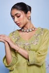 Shop Ajiesh Oberoi Green Chiffon, Cotton, Lycra Embroidery Chanda Neckline Kurta And Sharara Set Online at Aza Fashions Shop_Ajiesh Oberoi_Green Chiffon, Cotton, Lycra Embroidery Chanda Neckline Kurta And Sharara Set _Online_at_Aza_Fashions