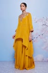 Ajiesh Oberoi Yellow Chiffon, Cotton, Lycra Embroidery Chanda Asymmetric Kurta And Sharara Set Online at Aza Fashions Ajiesh Oberoi_Yellow Chiffon, Cotton, Lycra Embroidery Chanda Asymmetric Kurta And Sharara Set _Online_at_Aza_Fashions