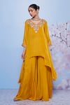 Buy Ajiesh Oberoi Yellow Chiffon, Cotton, Lycra Embroidery Chanda Asymmetric Kurta And Sharara Set Online at Aza Fashions Buy_Ajiesh Oberoi_Yellow Chiffon, Cotton, Lycra Embroidery Chanda Asymmetric Kurta And Sharara Set _Online_at_Aza_Fashions