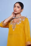 Shop Ajiesh Oberoi Yellow Chiffon, Cotton, Lycra Embroidery Chanda Asymmetric Kurta And Sharara Set Online at Aza Fashions Shop_Ajiesh Oberoi_Yellow Chiffon, Cotton, Lycra Embroidery Chanda Asymmetric Kurta And Sharara Set _Online_at_Aza_Fashions