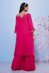 Shop_Ajiesh Oberoi_Pink Chiffon, Cotton, Lycra Embroidery Chanda Asymmetric Kurta And Sharara Set _at_Aza_Fashions