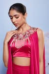 Shop_Ajiesh Oberoi_Pink Satin, Chiffon Embroidery Sweetheart Neck, Round Floral Jacket Sharara Set _Online_at_Aza_Fashions