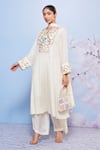 Buy_Ajiesh Oberoi_Ivory Chiffon Embroidered Floral Round Keyhole Kurta Palazzo Set _at_Aza_Fashions