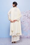 Shop_Ajiesh Oberoi_Ivory Chiffon Embroidered Floral Round Keyhole Kurta Palazzo Set _at_Aza_Fashions