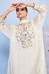 Shop_Ajiesh Oberoi_Ivory Chiffon Embroidered Floral Round Keyhole Kurta Palazzo Set _Online_at_Aza_Fashions