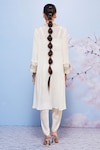 Shop_Ajiesh Oberoi_Ivory Chiffon Embroidered Thread Jacket Open Floral Dhoti Pant Set _at_Aza_Fashions