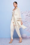 Ajiesh Oberoi_Ivory Chiffon Embroidered Thread Jacket Open Floral Dhoti Pant Set _Online_at_Aza_Fashions