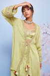 Buy_Ajiesh Oberoi_Green Chiffon Embroidered Thread Jacket Asymmetric Dhoti Pant Set _Online_at_Aza_Fashions