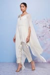 Buy_Ajiesh Oberoi_Ivory Chiffon Embroidered Thread Asymmetric Cape Pant Set (For Kids)_Online_at_Aza_Fashions