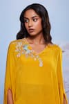 Ajiesh Oberoi_Yellow Chiffon Embroidered Thread Floral Cape And Pant Set For Kids_at_Aza_Fashions