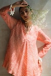 Shop_Shachi Sood_Orange Organza Printed Floral V Neck Top And Pleated Skirt Set _at_Aza_Fashions