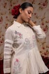 Buy_Vrinda by Pundrik Dubey_Ivory Chanderi Silk Embroidered Floral Shirt Collar Top And Pant Set _Online_at_Aza_Fashions