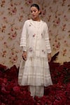 Vrinda by Pundrik Dubey_Ivory Chanderi Silk Embroidered Floral Anarkali Jacket Set _at_Aza_Fashions