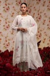 Buy_Vrinda by Pundrik Dubey_Ivory Chanderi Silk Embroidered Floral Round Kurta Pant Set _at_Aza_Fashions
