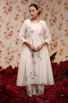 Vrinda by Pundrik Dubey_Ivory Chanderi Silk Embroidered Floral Round Kurta Pant Set _Online_at_Aza_Fashions